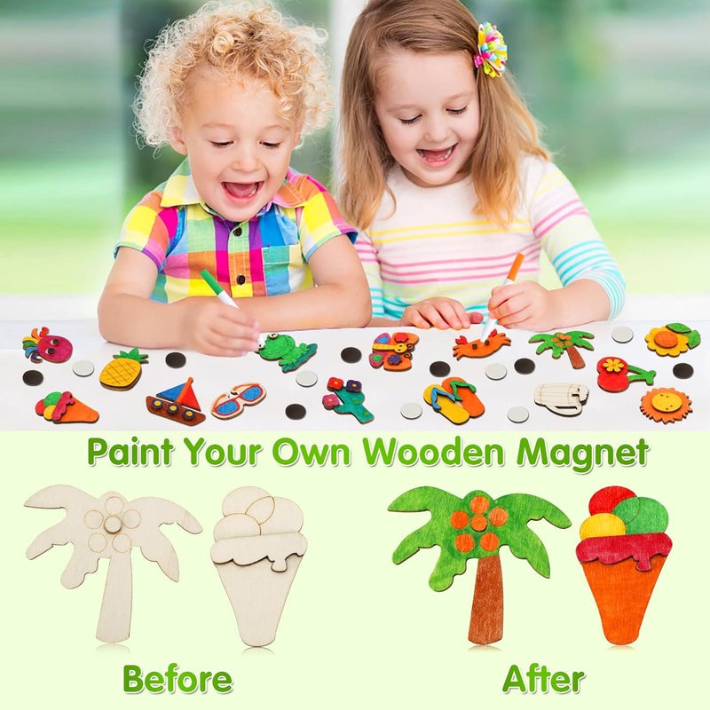 Worgree Summer Crafts for Kids, 36 Pcs DIY Wooden Magnets Art Craft Supplies Painting Kit for Boys Girls Ages 4-8 8-12 Birthday Party Gifts Summer Activities School Classroom Prizes - Image 3